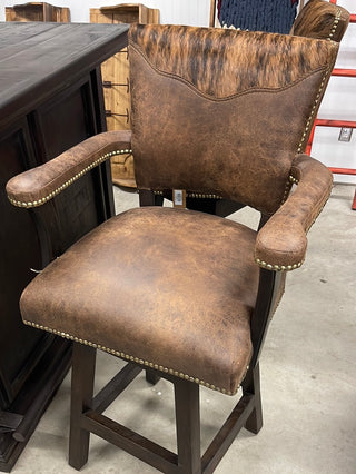 Leather Sonora Swivel Barstool W/ Cowhide & Arms