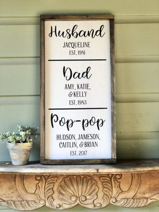 Custom Wood Sign Husband Dad Pop Pop Est.
