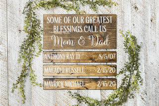 Wood Sign | Our Greatest Blessings Call Us Mom & Dad